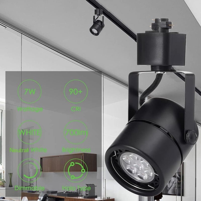 INTWELL 12 Pack LED Track Light Heads,7W H Type Track Lighting Heads for Ceiling Spotlight Wall Art Exhibition Lighting,Kitchen,Accent Task 4000K Neutral White 36°Angle Black Track (Black) - Image 2